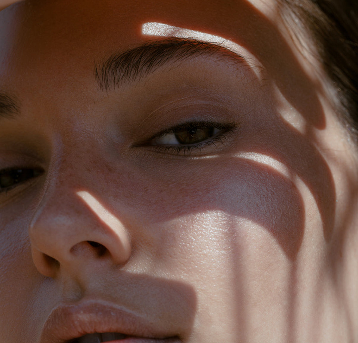 Close up of person's eyes and cheek
