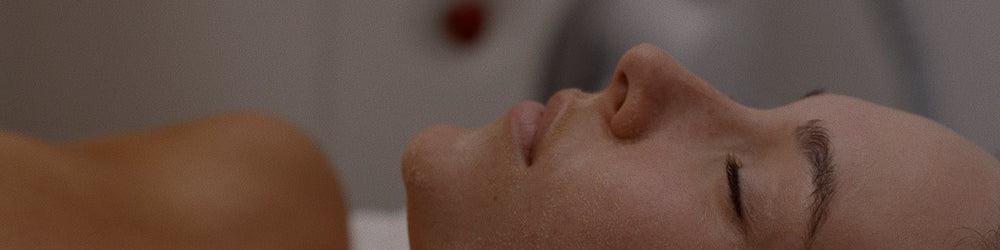 Close up of lying down woman's face