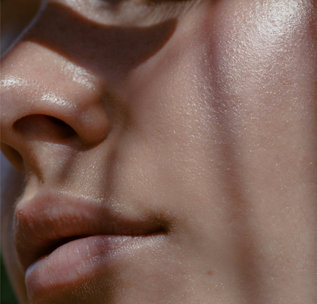 Close up of person's  lips and cheek
